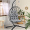 YITAHOME Hängesessel mit Kissen, Max. Belastung 150 kg, Hängesessel Outdoor mit Gestell Körbe 80x65x108 cm Hängesessel Stabiler Rattan für Garten, Indoor & Outdoor, Schwarz Eiersessel & Grau Cushio