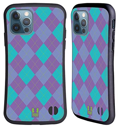 Head Case Designs Zyan Und Violett Argyle Muster Hybride Handyhülle Hülle Huelle kompatibel mit Apple iPhone 12 / iPhone 12 Pro
