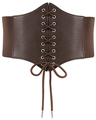 WERFORU Frauen Tied Waspie Gürtel,Breiter Schnürgürtel Korsett Elastische Taille Gürtel (Passend für Taillengröße 90-96cm, B-kaffee)