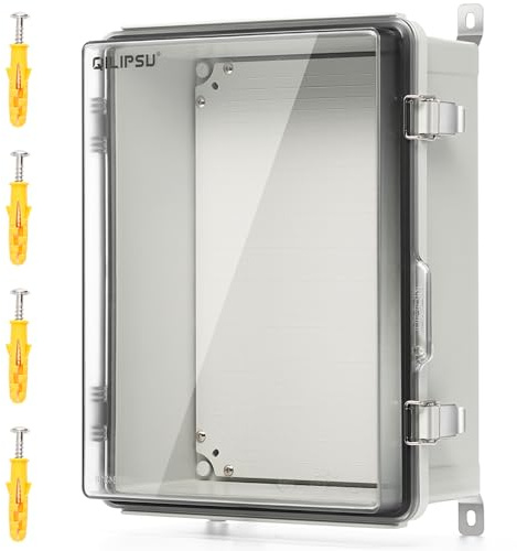 QILIPSU UL94-V0 Elektrische Box für den Außenbereich, 41,7 x 31,5 x 18 cm, wasserdichte Abzweigdose, wetterfest, PC/ABS-Kunststoff, IP66, Projekt-Elektrogehäuse, transparente Scharniertür