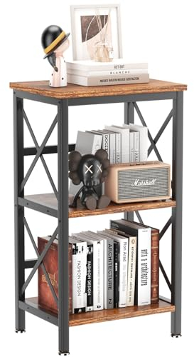 YMYNY Bookcase, 3 Tier Storage Rack, Plant Rack, Storage Microwave Shelf with Steel Frame, for Living Room, Kitchen, Office, Study Hall, Industrial Style, 40×29×75CM Rustic Brown and Black HST008H