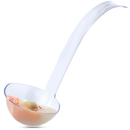 Clear Reusable Plastic Soup Ladle Spoon - Large Sturdy Punch Bowl Serving Spoon for Steaming Soups - BPA Free