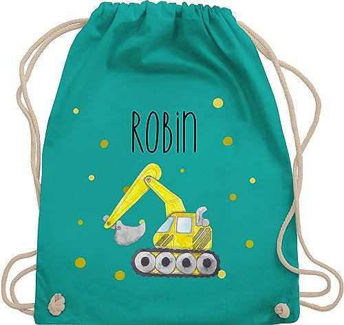 Turnbeutel Rucksack - Bagger Baumaschine Baufahrzeug Bagger-Fan Baustellenfahrzeug - Unisize - Türkis - stoffbeutel kindergarten schule beutel baggerfahrer baustellenfahrzeuge sport beuteltasche