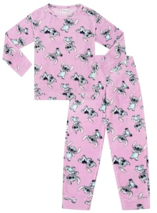 Disney Lilo and Stitch Pyjama long en polaire pour femme, rose, 8-10