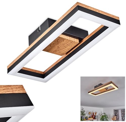 HOFSTEIN LED Deckenleuchte Cascada, moderne Deckenlampe aus Metall/MDF/Kunststoff in Schwarz/Holzoptik/Weiß, 34,5 cm x 13 cm, 12 Watt, 1350 Lumen, 3000 Kelvin, Wohnzimmer, Schlafzimmer, Esszimmer
