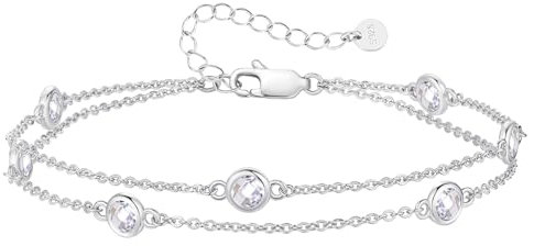 LOUISA SECRET Femmes bracelet stratifié Pierre de roulement pendentif femmes fille double chaîne 925 bracelet en argent sterling, cadeau d'anniversaire de Noël pour la mère de la petite amie