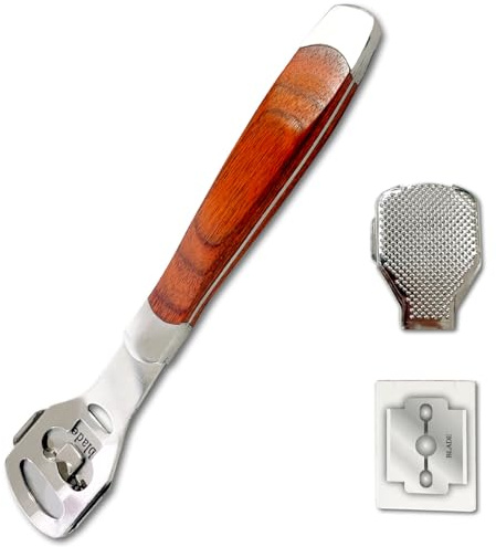 Foot Care Pedicure Callus Shaver with Wood Handle - Hard Skin Remover Including 10 Blades