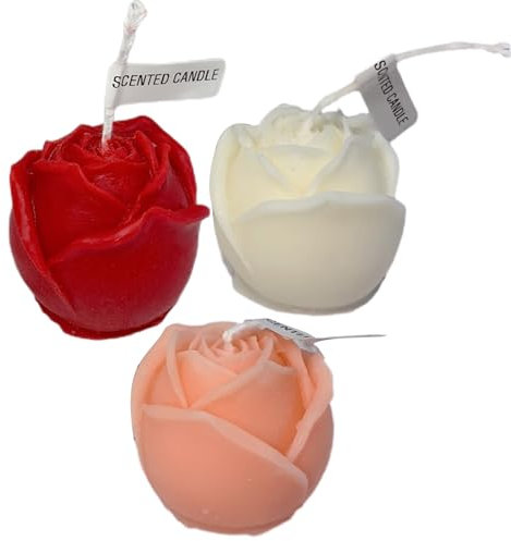 3 candele per aromaterapia a forma di rosa, fatte a mano, delicate candele a forma di fiore di rosa, artificiali, petali di rosa fiammeggianti, per San Valentino, festa di nozze, tavolo, sala da