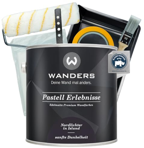 Wanders Pastell Erlebnisse Wandfarbe 2,5L (sanfte Dunkelheit, Schwarz) inkl. Streichset Basic – Premium Kreidefarbe, Leichte Anwendung, Hochdeckend, Ultramatt, Perfekt für Heim-DIY