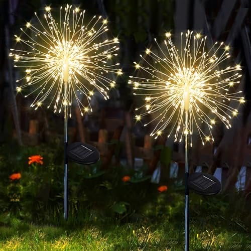 yowin Solarleuchten für Außen Garten 2 Stück 150 LED Solar Pusteblume Gartenbeleuchtung, 8 Modi Solarlampen Gartenstecker Winterfest Solarlicht Feuerwerk für Aussen Weg Balkon Blumenkasten Deko