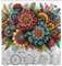 ABAKUHAUS Modern Duschvorhang, Farbenfrohe Illustration orientalisches Blumenmotiv mit grünen Blättern, Stoffliches Gewebe Badezimmerdekorationsset mit Haken, 175 x 200 cm, Blasses Grau Mehrfarbig