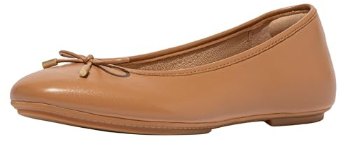 FitFlop Women's Delicato Bow Soft Leather Ballerinas Ballet Flat, Desert Tan, 10