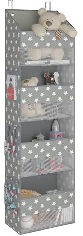 GRANNY SAYS 4-Shelf Over Door Organiser, Pack of 1 Back of Door Hanging Storage Organiser, Hanging Wardrobe Storage Organiser, Bedroom Over the Door Organiser for Baby Clothes Nappies, Star Pattern