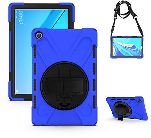 Custodia per tablet resistente e antiurto per Huawei MediaPad M5/M5 Pro 10.8 CMR-AL09 CMR-W09, custodia protettiva robusta e infrangibile tre in uno con tracolla, supporto rotante (blu)