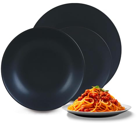 Avilia Servizio Piatti 18 Pezzi in Porcellana Nero Opaco - Ideale per Rendere la tua Tavola Moderna per Ogni Occasione - Set Composto da Resistenti Piatti Fondi, Piani e per Dolci - Facili da Pulire