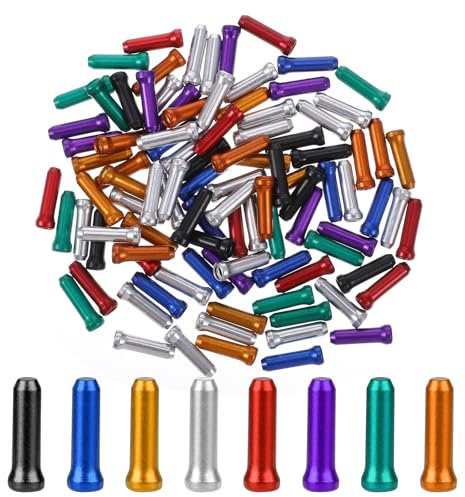 100 Stück Bunt Bowdenzug Nippel, Schaltzug Endkappe Bremszug für Bremsseil Schaltseil, Fahrrad Endkappen Schaltzug, Endkappen Endhülsen Bremskabel Kappen für Rennrad Mountainbike Bremsseil Schaltseil