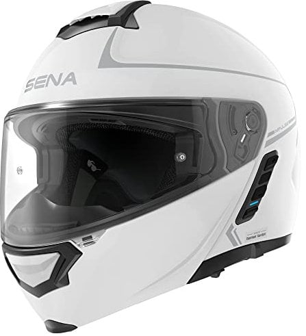 Sena Bluetooth Klapphelm Impulse mit Sound by Harman Kardon, Sonnenblende und integriertem Mesh Intercom-System / MP3 / Sprachwahl (Weiß, M)