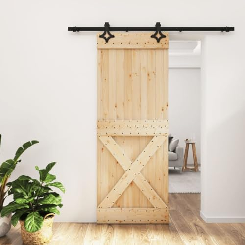 prissent Porta Scorrevole con Set Hardware 80x210 cm Legno Massello Pino Porte Scorrevoli Da Interno Porte Elegante Porta Scorrevole Legno Design Salvaspazio Binario Di Scorrimento 200 cm