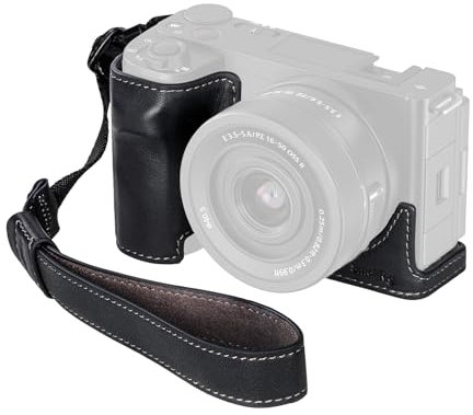 SMALLRIG Camera Leather Case with Wrist Strap, Vintage Style Leather Camera Half Case Kit, Aluminum Alloy Frame, Built-in 1/4-20 Threaded Hole, for Sony ZV-E10 II (Black) - 4777