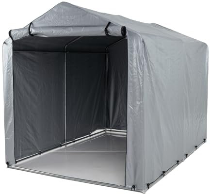 GOPLUS Cobertizo para Bicicleta, Funda Impermeable Exterior para Bicicletas, Moto, Herramientas, Almacenamiento, Refugio con Puerta Enrollable con Cremallera para Patio Garaje (Gris Plateado)