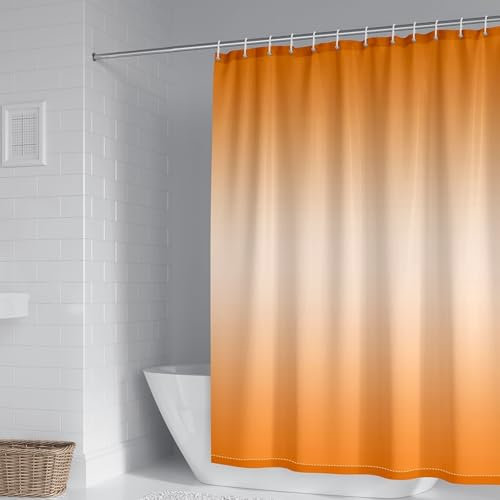 Calefee Duschvorhang Anti Schimmel 165x200, Badewanne Vorhang Polyester Wasserdicht Orange Farbverlauf, mit Ösen und Haken