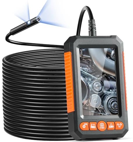 VEVOR Cámara Endoscópica con Luz de Doble Lente con Cable Semirrígido de 15 m, Cámara de Inspección de 1080P con Pantalla, 8 + 1 Luces LED, Impermeable IP67 Automóviles y Plomería, 145 x 85 x 26 mm
