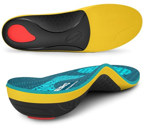 WalkHero Heavy Duty Arch Support Insoles, 220+lbs Plantar Fasciitis Orthopedic Inserts Relieve Pain, Work Boot Orthotics Insoles (Mens 6-6.5 | Womens 8-8.5, Coral Green)