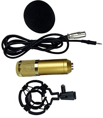 Abaodam Bm-800 Kondensatormikrofon mit Doppellagigem Mesh in Gold | Kunststoffgehäuse, Hohe Empfindlichkeit, Starke Fallfestigkeit, für Konferenzen, Gesang, Karaoke