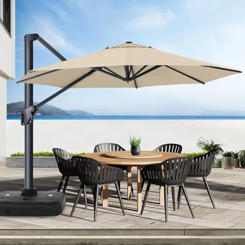 ABCCANOPY 300cm Freischwingender Terrassenschirm, rund, Aluminium, Outdoor-Regenschirm, 360° drehbar, für Pool und Garten, Beige
