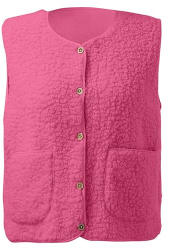 XIANUOJI Gilet En Molleton Polaire Femme sans Manche Veste Polaire Chaud Manteau Automne Hiver Casual Outdoor Gilets Blousons Couleur unie sans Manches Bouton Veste avec Poches (Rose #2, XL)