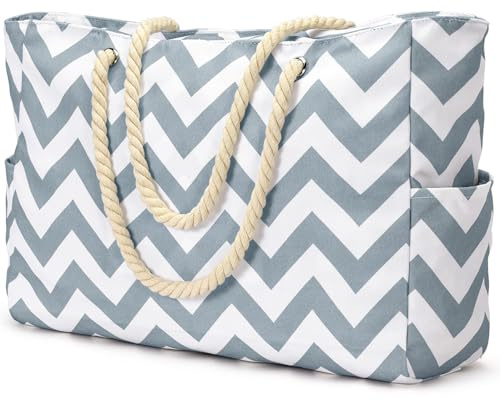 Becokan Beach Bags for Women, Large Waterproof Beach Tote Bag Zipper Beach Bags Waterproof Sandproof Swim Pool Bag Large Tote
