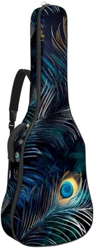 KengjuTesu 43 Zoll Akustikgitarre Softcase mit Rucksackgurt und 2 Taschen Pfauenfeder, ohne Polsterung, Rucksack, wasserdichtes Oxford-Tuch, Bassgitarre, Gigbag für Konzertgitarre, mehrfarbig,