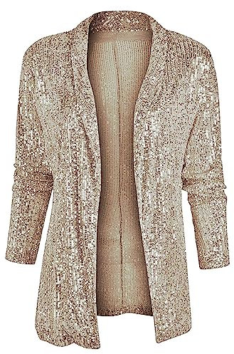 Blazer, giacca da donna con paillette, a maniche lunghe, con paillettes, per feste, club, giacca con brillantini, elegante giacca con glitter, oro rosa, XXL