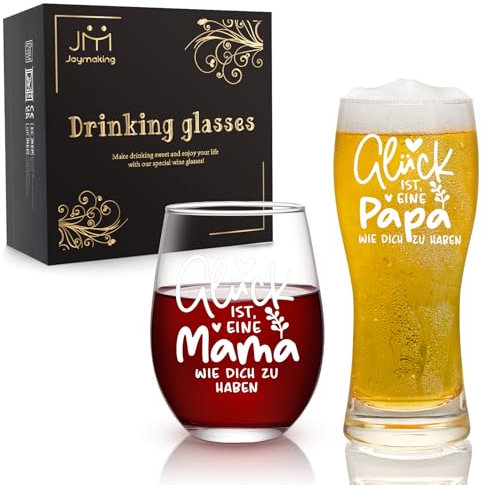 Joymaking Weinglas und Bierglas Set mit Gravur 500ml, Vatertag Geschenk, Eltern Geschenk, Die Besten Geschenke für Papa Mama, Geschenke für Eltern zum Muttertag Vatertag Geburtstag