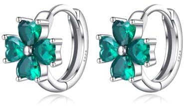 Reffeer 925 Sterling Silber CZ Blatt Creolen für Frauen Kleeblatt Ohrringe grüne St Patricks Day Ohrringe