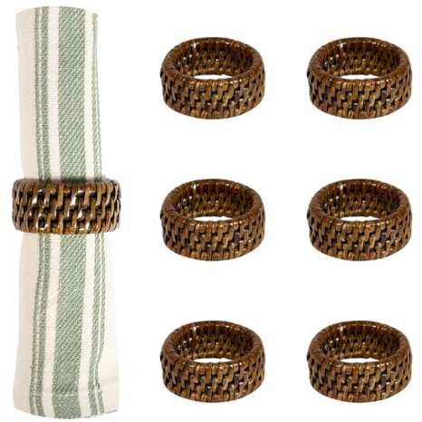 Rattan Napkin Rings Set of 6 Premium Ketak Rattan Tableware Decor Alfresco Dining Table Decoration Accessory Summer Alfresco Tableware Gift Idea (Brown)