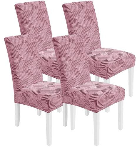 CYCMACO Housse De Chaise Salle À Manger 4 Pièces, Housse De Chaise Extensible Universel, Doux Confortable, Modern, Amovible, Durable, Lavable, pour Banquet, Cuisine, Rose