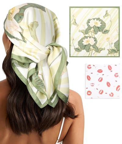 WELROG Kopftuch Damen Sommer 68×68cm Seide Bandana Kopftücher Head Scarf Women Quadratische Schals für Damen Satin Haartuch Hair Accessories