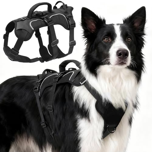Ledeak Hundegeschirr für Mittelgroße Hunde, Ausbruchsicheres Anti Zug Hundegeschirr, Sicherheitsgeschirr Hund Ausbruchsicher, Reflektierende Geschirr mit Griff, Verstellbare Brustgeschirr (Schwarz, L)