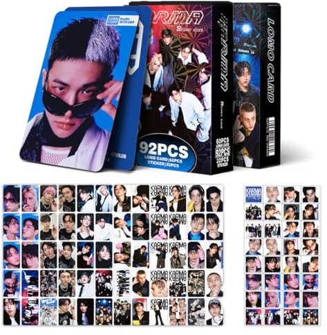 DEFGNOP Kpop Stray Kids Photocards, 60 Stück Lomo Karten, 32 Stück SK Aufkleber, Stray Kids Merch, SKZ Neue Album Karten für Fans (KARMA-C)