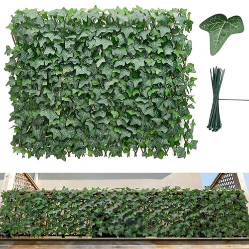 VEVOR Mur Végétal Artificiel Extensible 320x63,5 cm Haie Artificielle Panneau Feuillage Artificiel Lierre Brise Vue Balcon pour Décoration, Intérieur, Extérieur, Clôture Jardin, avec 50 Serre-câbles