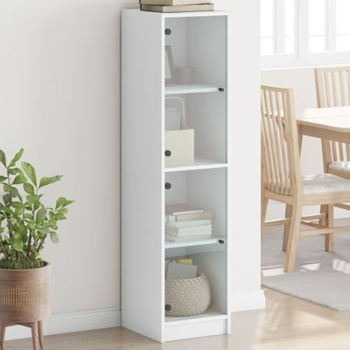 RCODSSK Highboard Weiß 35 cm Breite mit Glastüren, Weißer Schrank mit Glastüren als Stauraumlösung, Highboard mit Weiß 35x37x142 cm