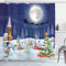 ABAKUHAUS Weihnachten Duschvorhang, Winterlandschaft, Stoffliches Gewebe Badezimmerdekorationsset mit Haken, 175 x 240 cm, Elfenbein Blau