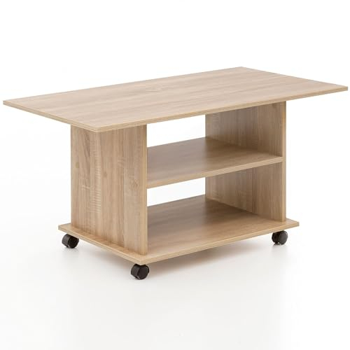FineBuy Design Couchtisch 95 x 51 x 54,5 cm Drehbar mit Rollen, Wohnzimmertisch Coffee Table, Sofatisch Loungetisch Holz, Kaffeetisch mit Stauraum