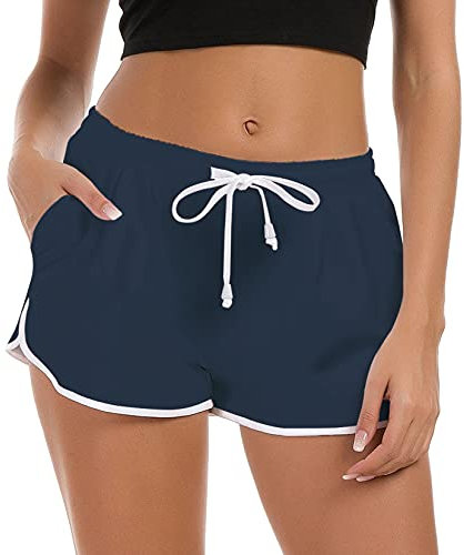Fanient Damen Mädchen Shorts Badehose Elastischer Bund Lounge Shorts Lustige Yoga Running Gym Sportswear Schlafpyjamas Shorts für Damen Dunkelblau L