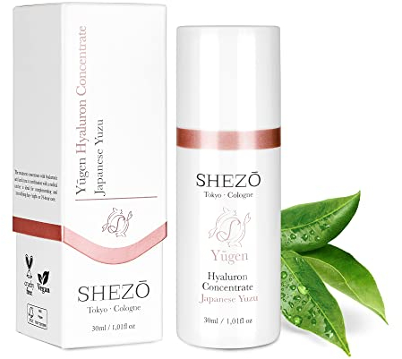 SHEZO Hyaluronkonzentrat hochdosiert 30ml Anti Aging Serum - Japanische Superfrucht Yuzu - Hyaluron Serum - Vitamin C – Natürliche Feuchtigkeitspflege für Hals & Dekolleté – Made in Germany