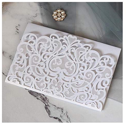 lliang Greeting Card 1PC Sample European Wedding Invitations Map 3D Tri Folds Lace Heart Elegant Greeting Cards Wedding Party Decoration (Farbe : Only White Cover, Größe : 125x180 cm)