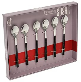 Pintinox Set da 6 Cucchiaini Moka in Acciaio Inox Nichel Free, con Manici Effetto Legno, Colore: Ebano, Dimensioni: 11,5 cm