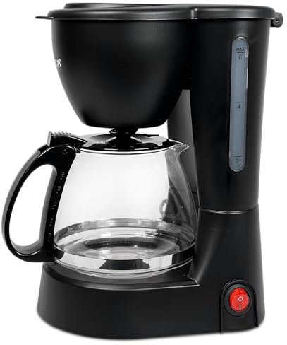 MUNTRADE Cafetera de Goteo 6 Tazas 550W Capacidad 0,6 Litros | Cafetera Americana con Sistema Antigoteo, 2 Modos de Uso, Filtro Removible y Cuchara