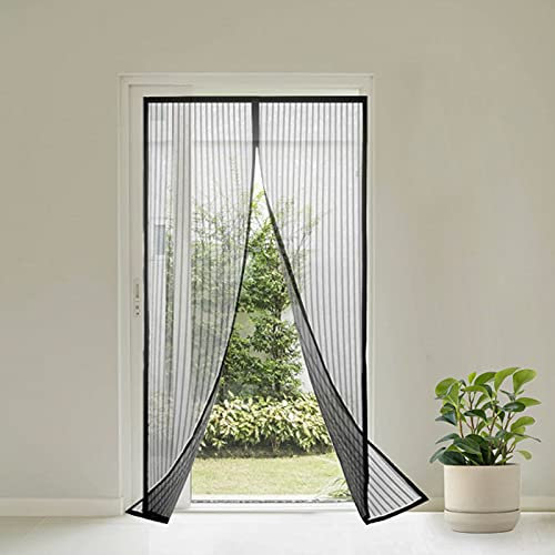 Virsus Zanzariera Magnetica con misura 90 x 210 cm tenda a 2 pannelli per Porte Finestre Balcone Anti Zanzare e insetti per Cucina, Soggiorno colore nero